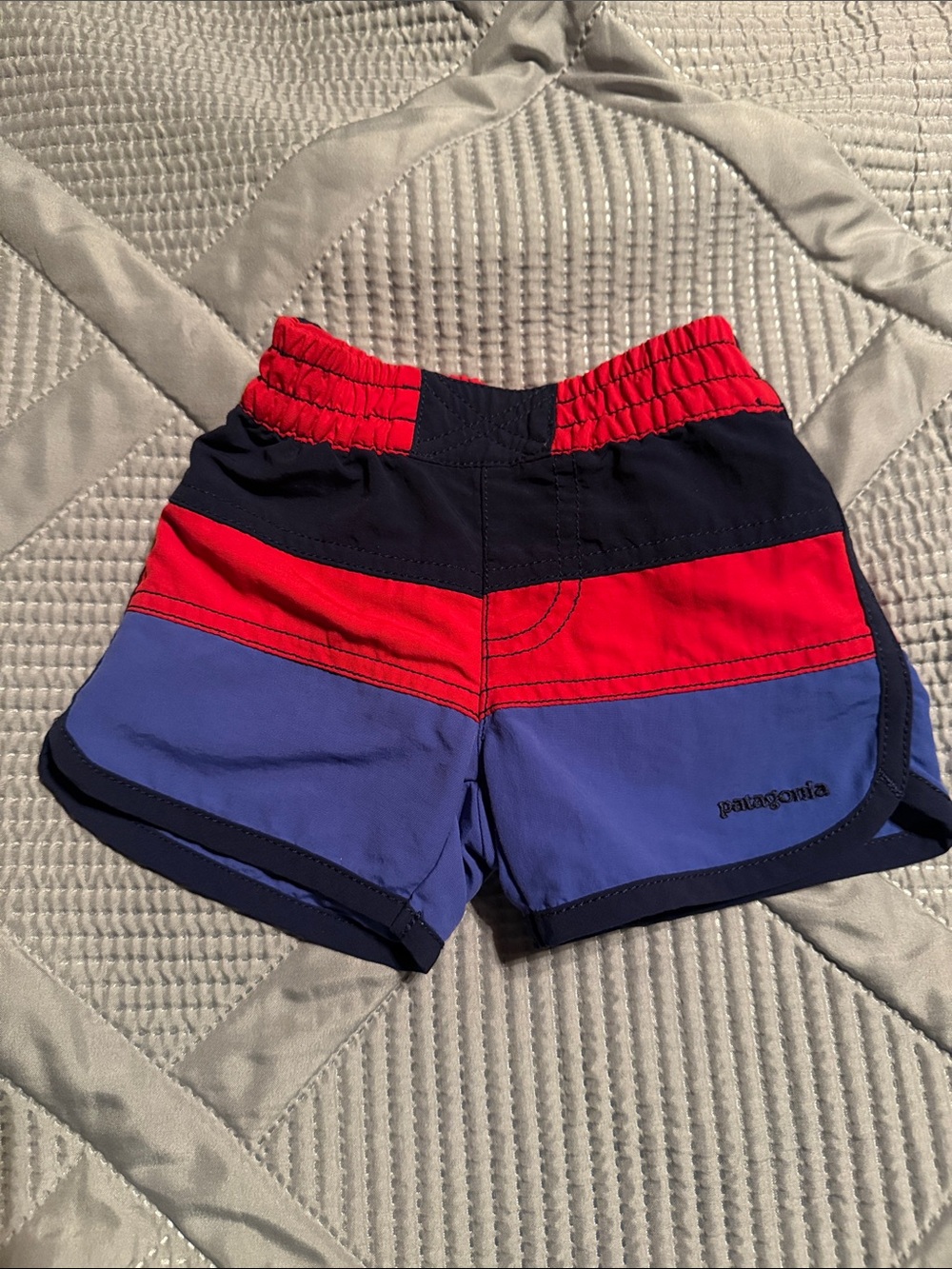Patagonia Kids Colorblock Board Shorts in Red, Navy & Periwinkle